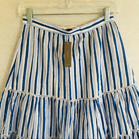 J Crew Blue Striped Cotton Tiered Skirt NWT XXSP - Picture 5 of 9